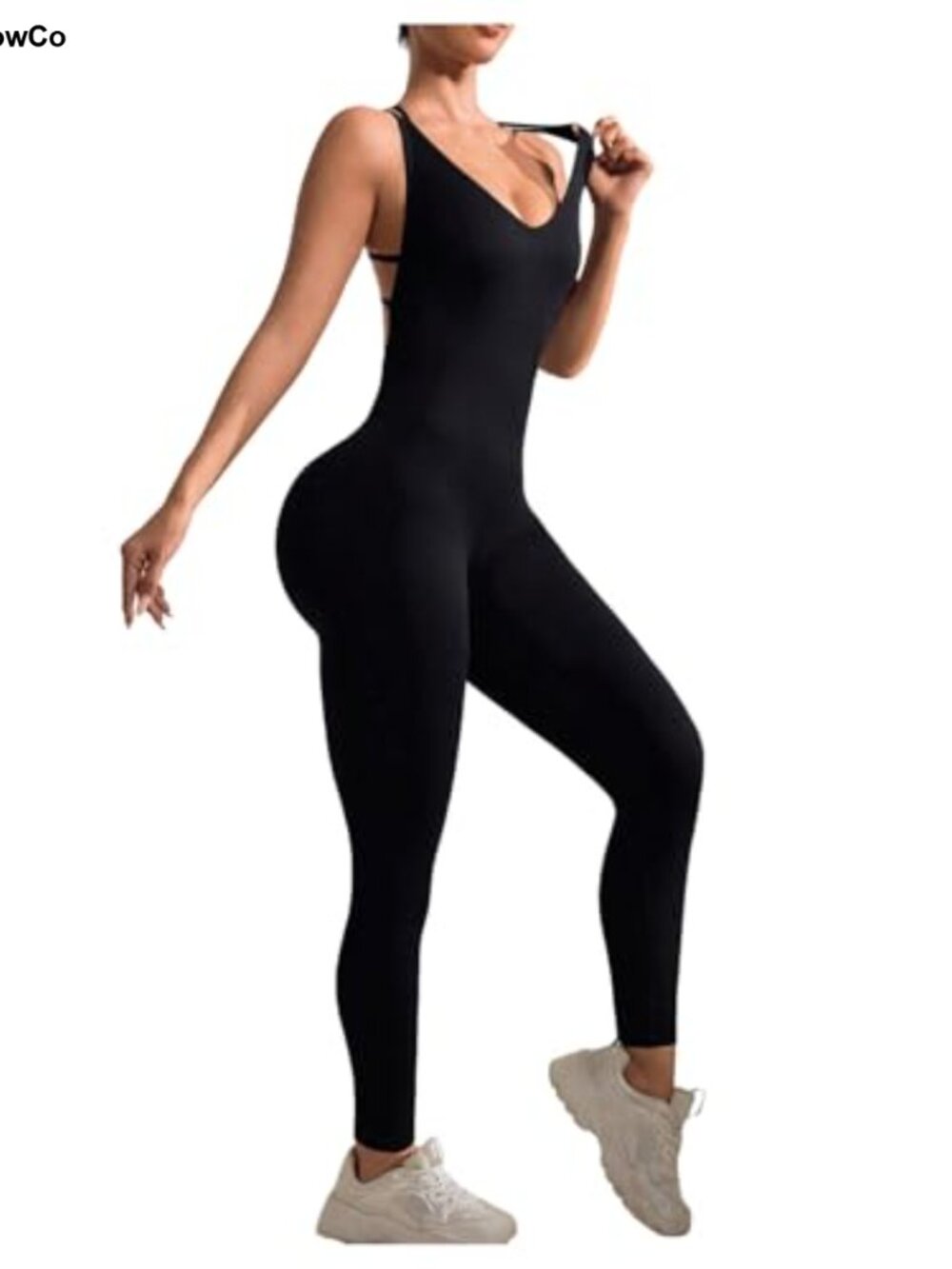 Polyamide Seamless V Neck Sleeveless Workout Jumpsuit Tummy Control Backless